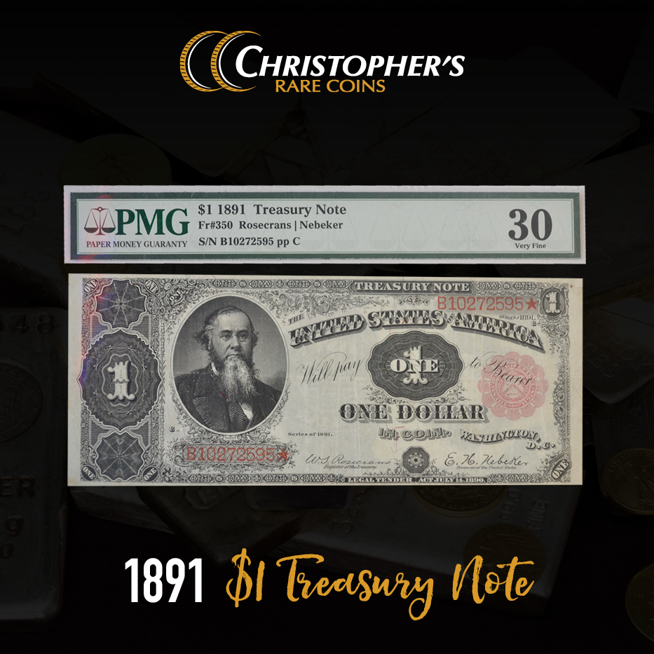 Reproduction  $1 1891 Treasury Note Edwin Stanton Secretary War During Civil War 